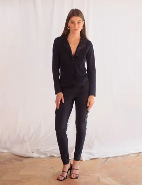Army Satin | CHRISTINA CARGO Pantalon Noir