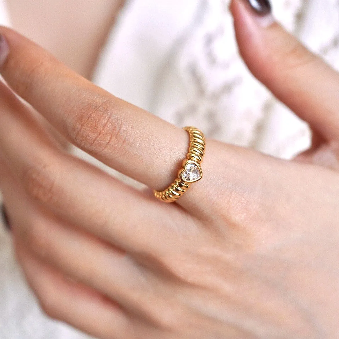 Bague Dorée Ajustable - Coeur