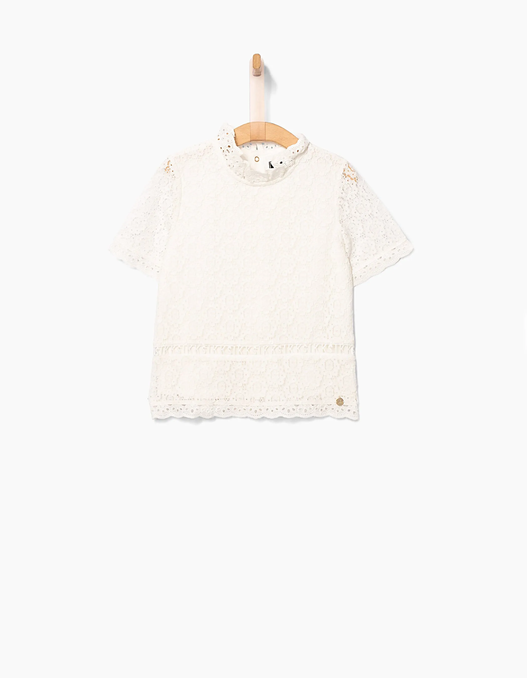 Blouse blanc cassé en dentelle fille