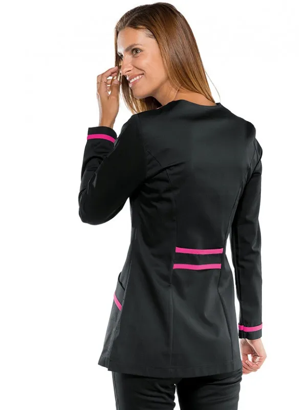 Blouse médicale moderne noire et rose