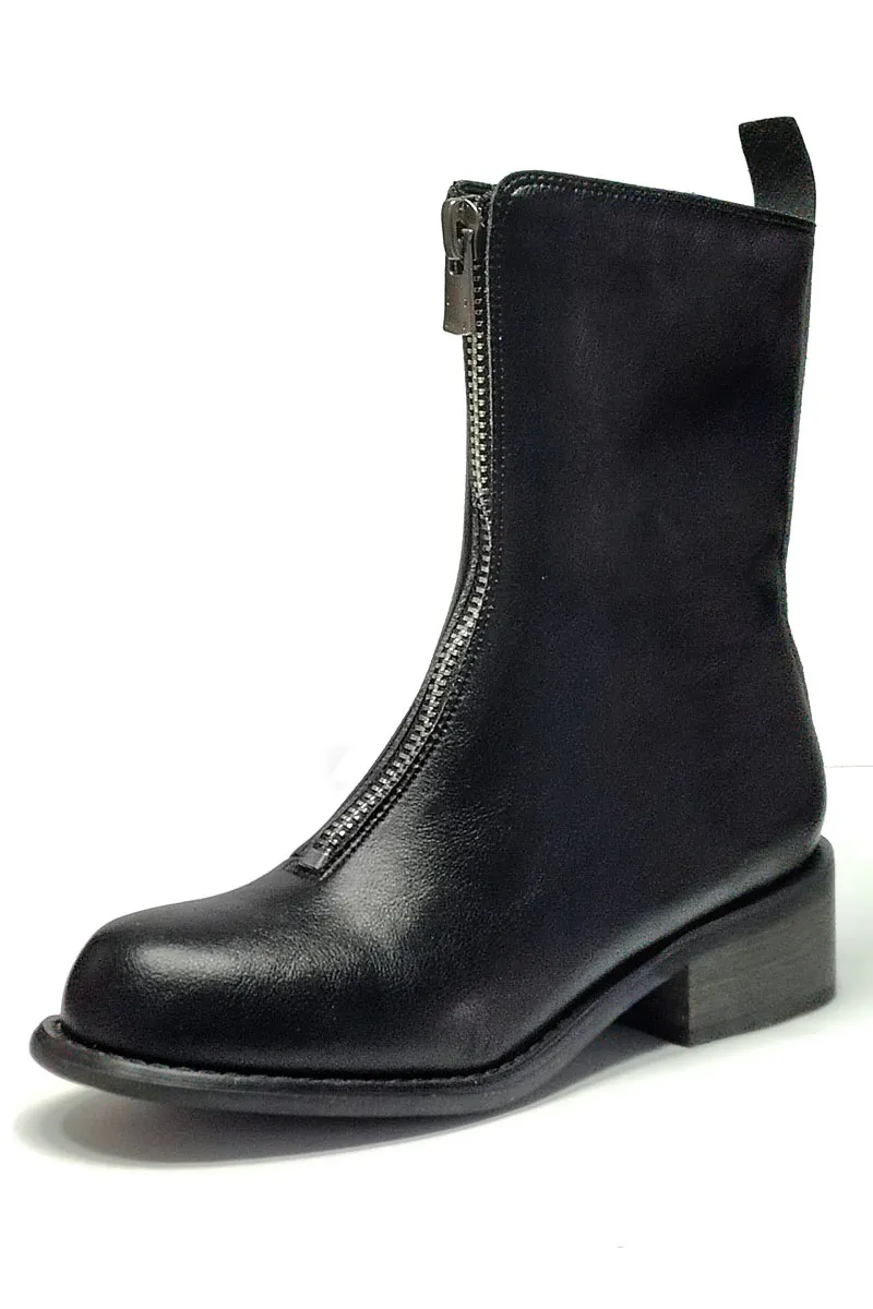 Bottines femmes noir avec zip frontal