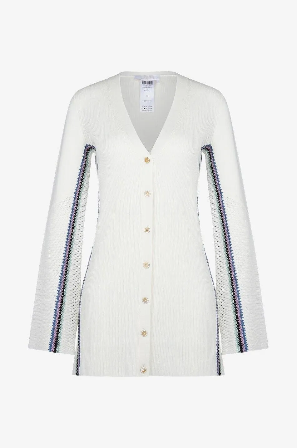 Cardigan côtelé détails crochet en laine à impact réduit