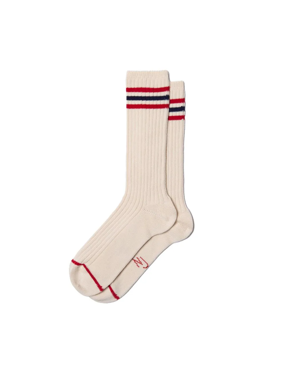 Chaussettes hautes en coton bio | écrues rayées "women tennis socks retro offwhite/red" femme