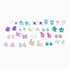 Clous d'oreilles bleus aux designs variés sur le thème vie aquatique (lot de 20)