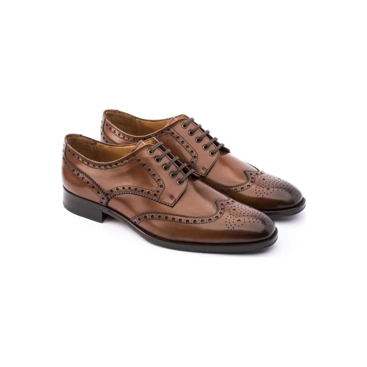 Derbies homme en cuir lisse à bout golf fleuri - Marron