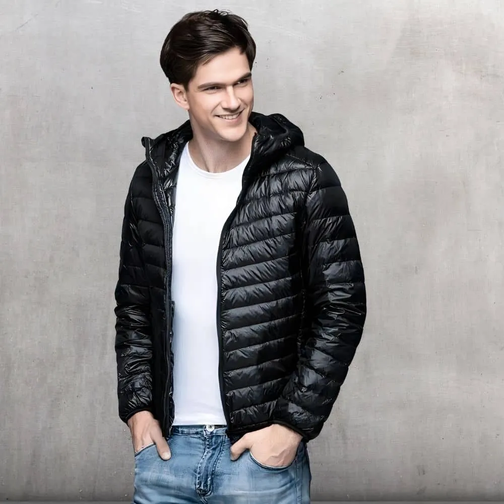 Doudoune brillante courte noire pour homme • 