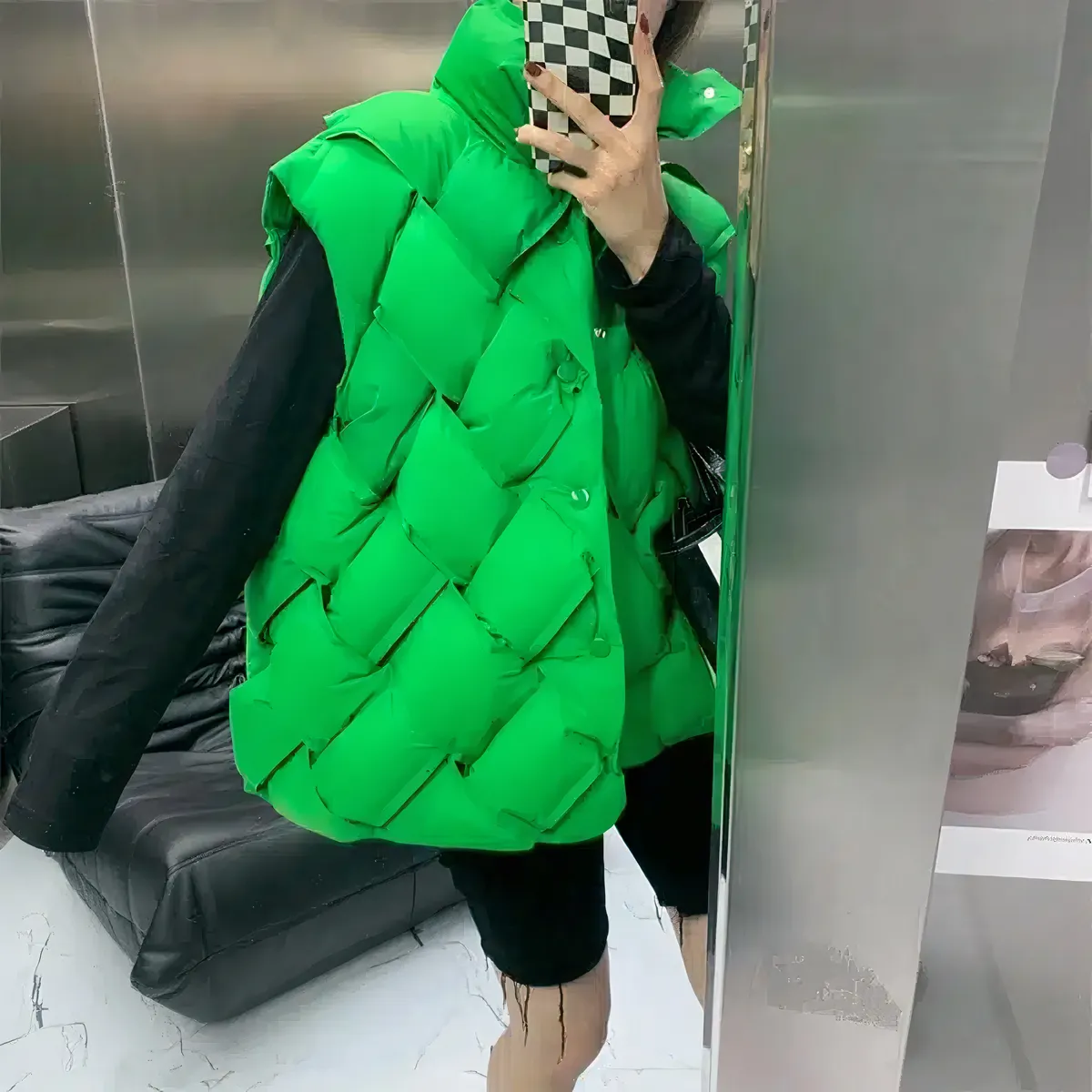 Doudoune matelassée vert fluo sans manches • 