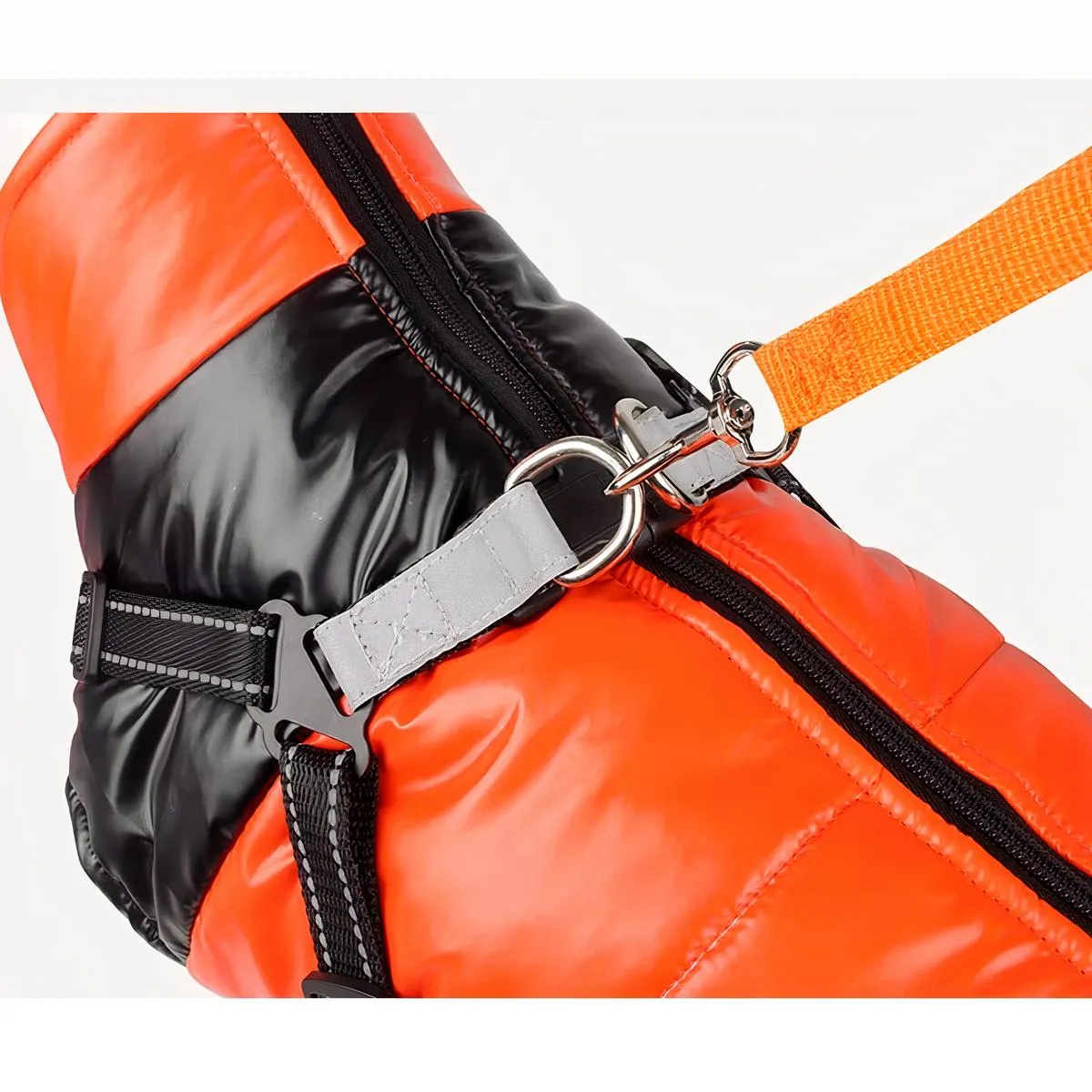 Doudoune orange imperméable avec harnais pour petits et moyens chiens • 