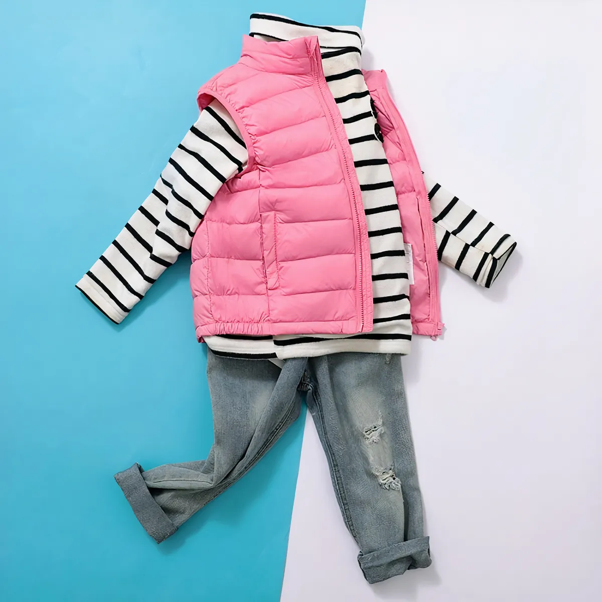 Doudoune rose sans manches chaude pour fille • 