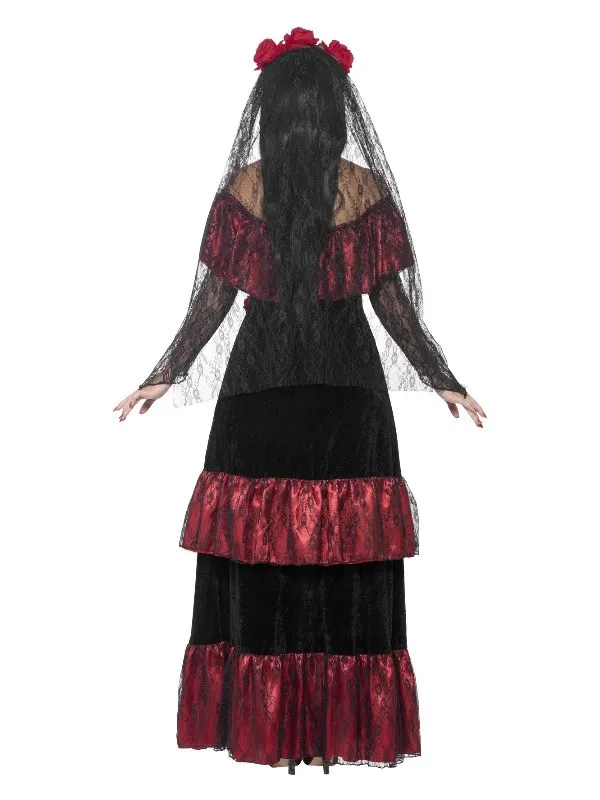 Déguisement mariée jour des morts femme et voile avec roses