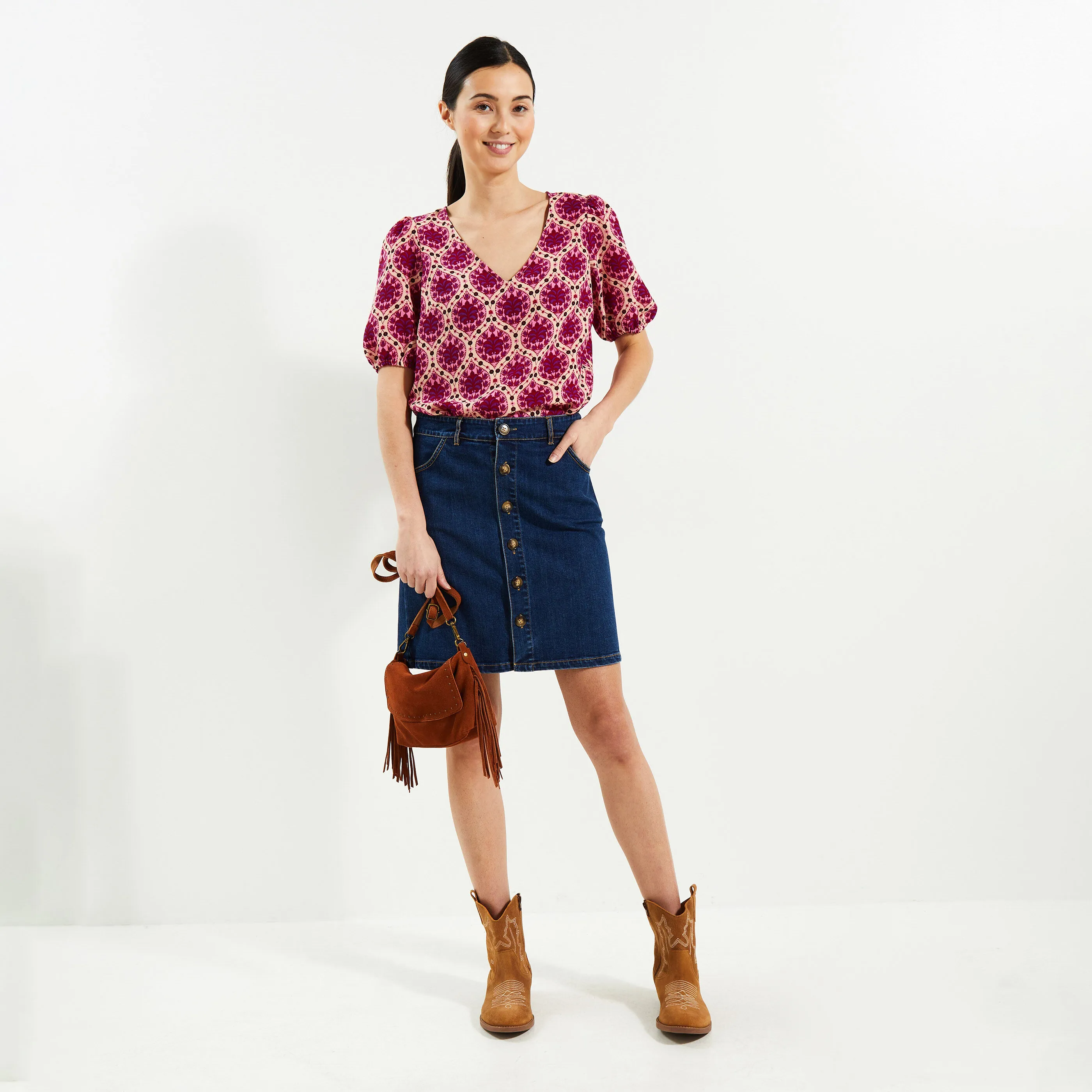 Jupe denim boutonnée femme