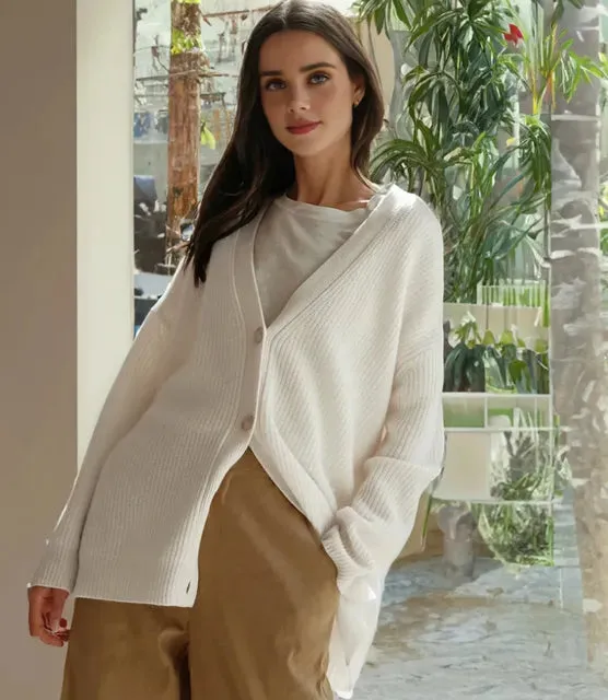 Mathil | Femme Cardigan Décontracté à col V | Longue