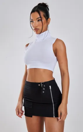 Mini jupe cargo noire à ceinture et zip
