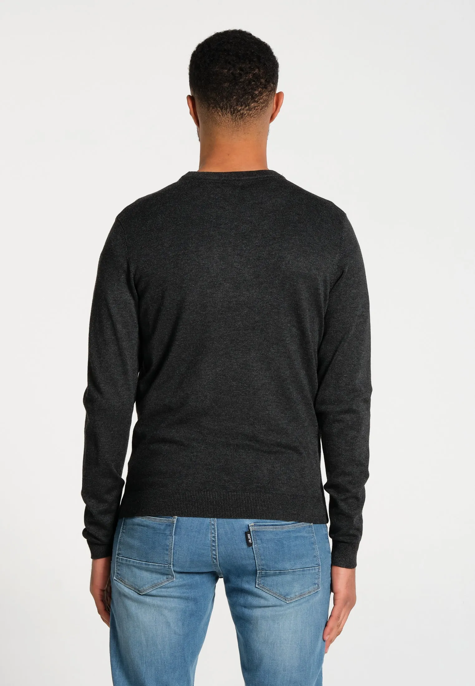 Pull Essentials homme gris anthracite col rond en coton