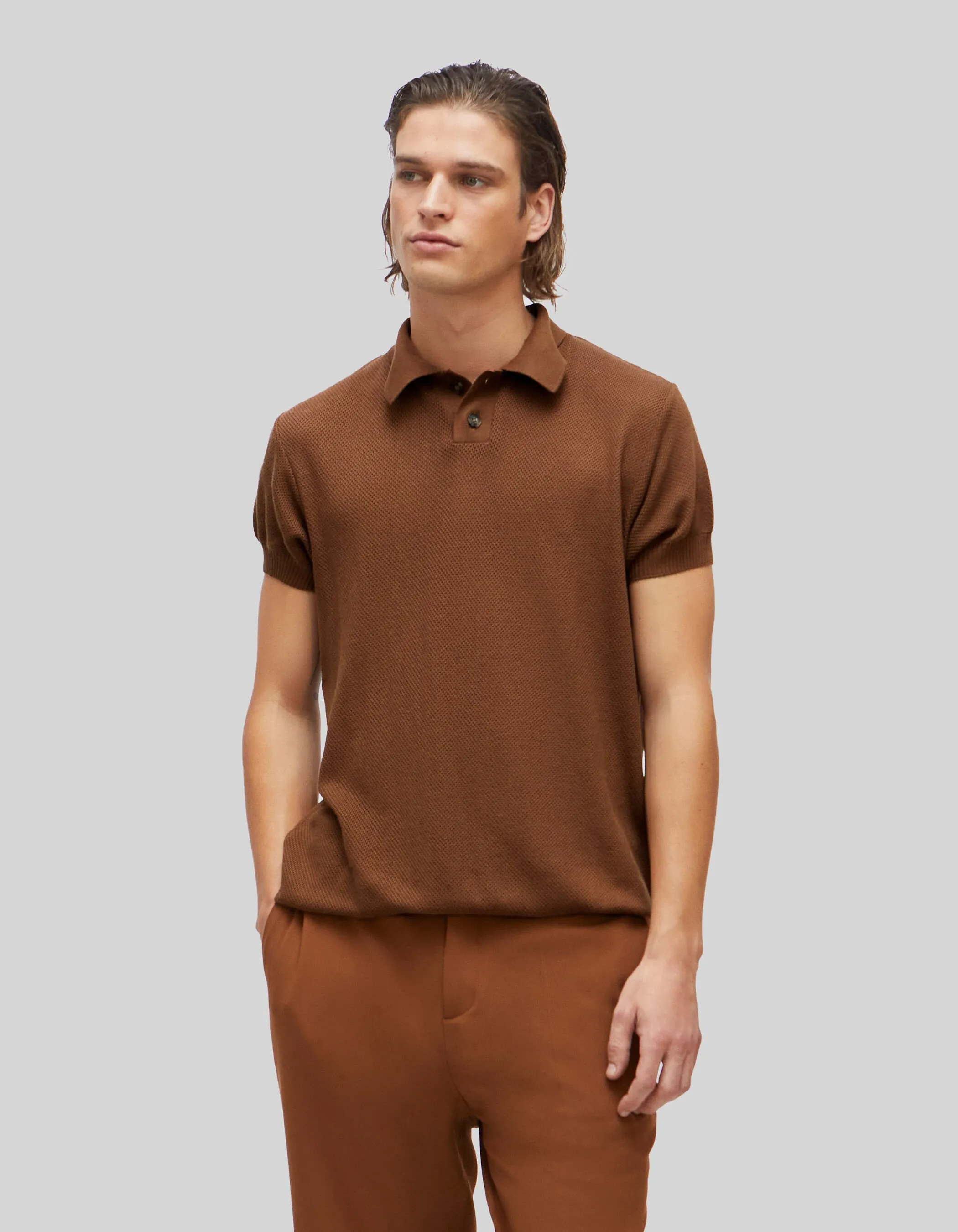 Pure Edition - Polo ambre tricot ajouré Homme