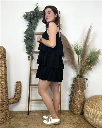 Robe Charleston Unie Noire - Bleu Clair