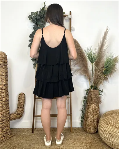 Robe Charleston Unie Noire - Bleu Clair