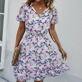 Robe Courte Fleurie Bleue