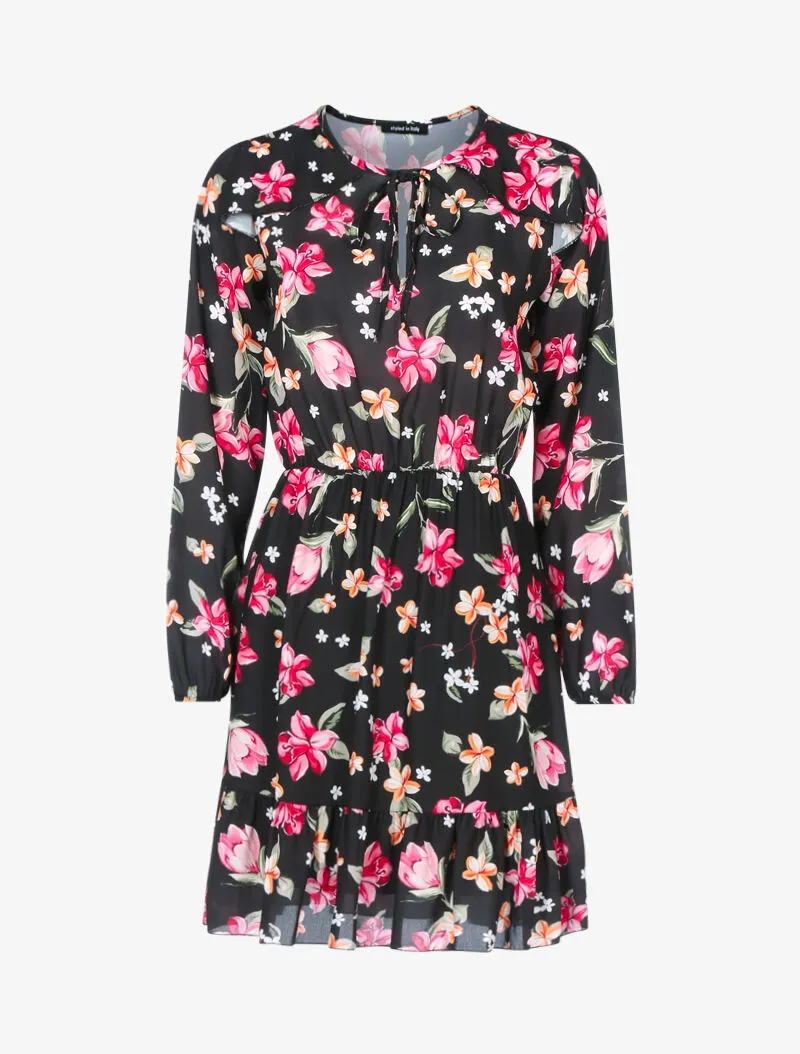Robe fleurie à buste ajouré - noir