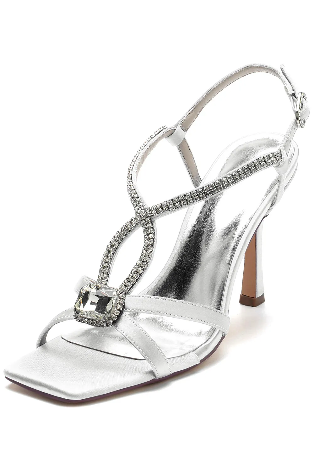 Sandale escarpin argenté lanières croisées avec strass