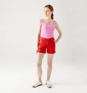 Short en toile unie Femme - Rouge
