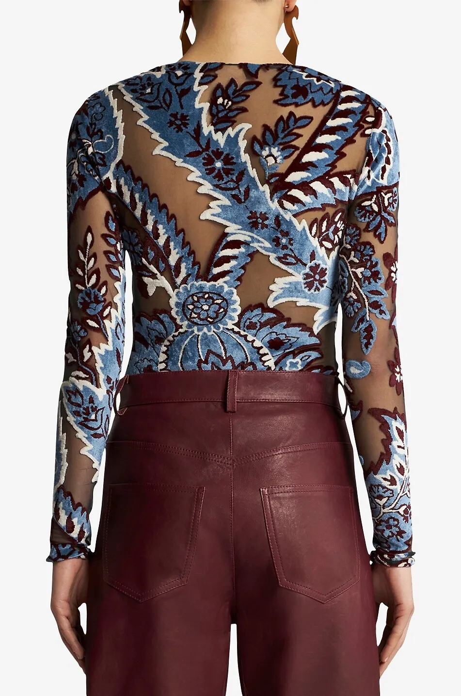Top à manches longues en tulle et velours Paisley Florals