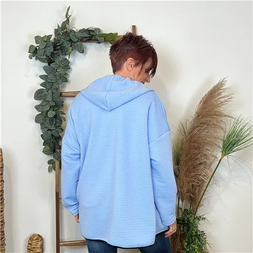 Veste Capuche Cotelée Bleue - Bleu Clair