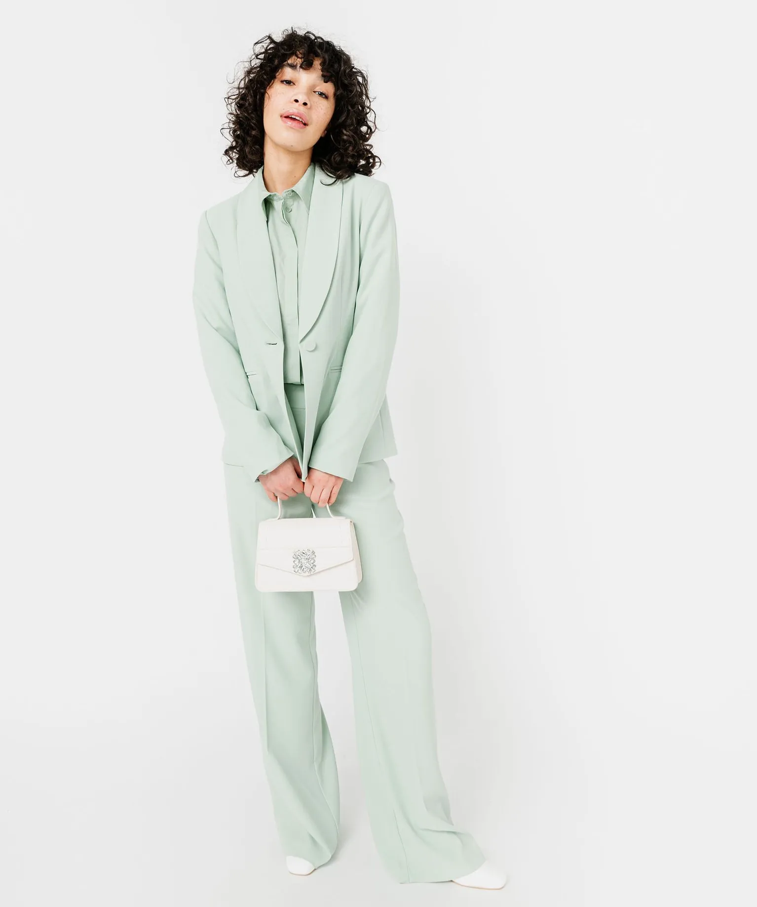 Veste de tailleur 1 bouton femme vert clair