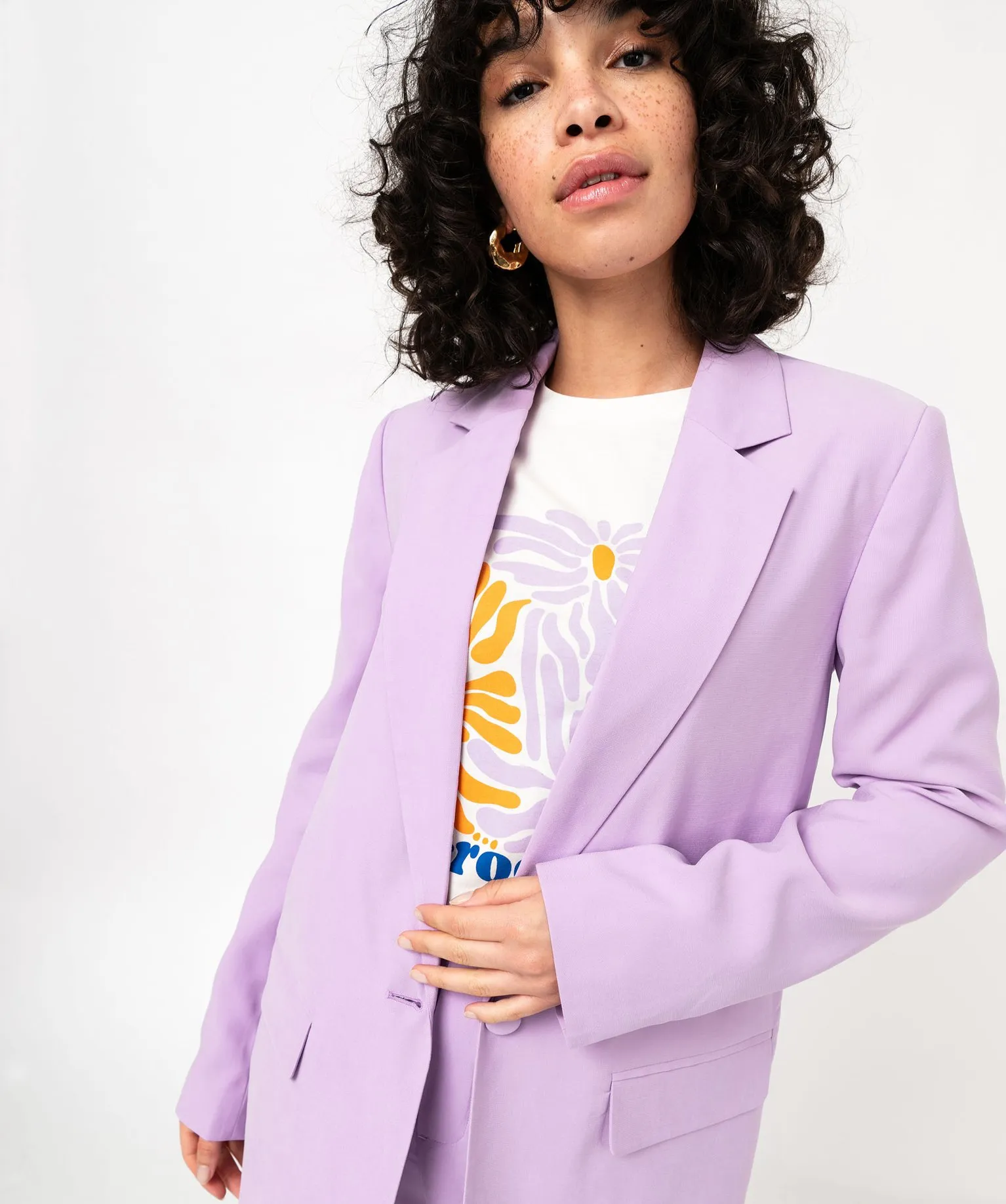 Veste tailleur 1 bouton femme violet clair