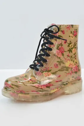 Vintage Bottine de pluie femme fleuri à lacet